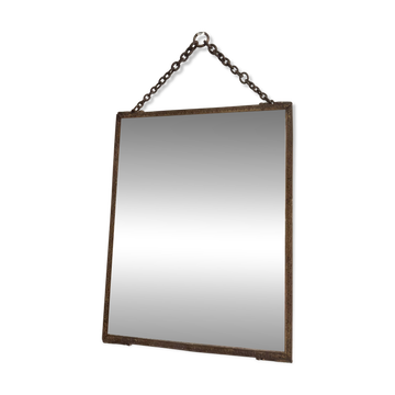 Antique Courteous Mirror Hanging Gallant Scene 19th Century Barber Chainette