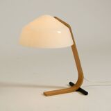 Original Space Age 1960s plywood table lamp with plastic shade by Temde