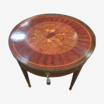 Large hot water bottle table in marquetry