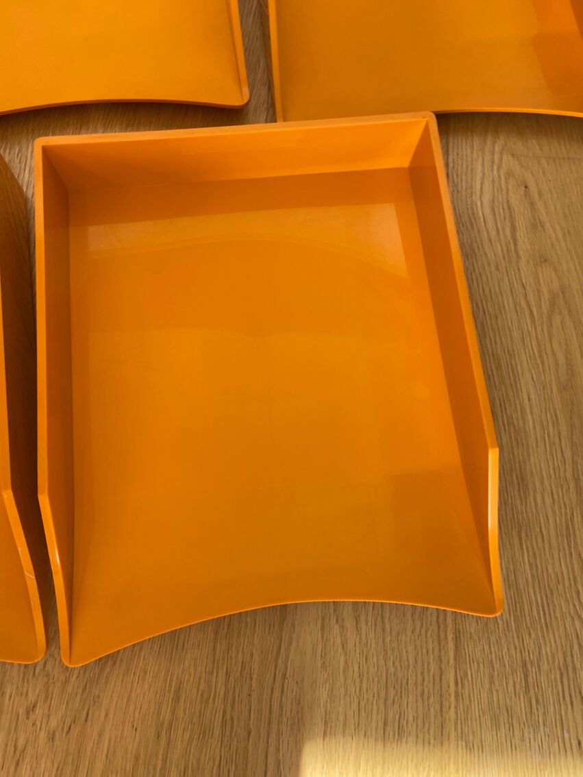 Banettes casiers de rangement de papiers de bureau orange vintage