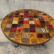 Roche Bobois in 1970s ceramic and wrought iron round coffee table