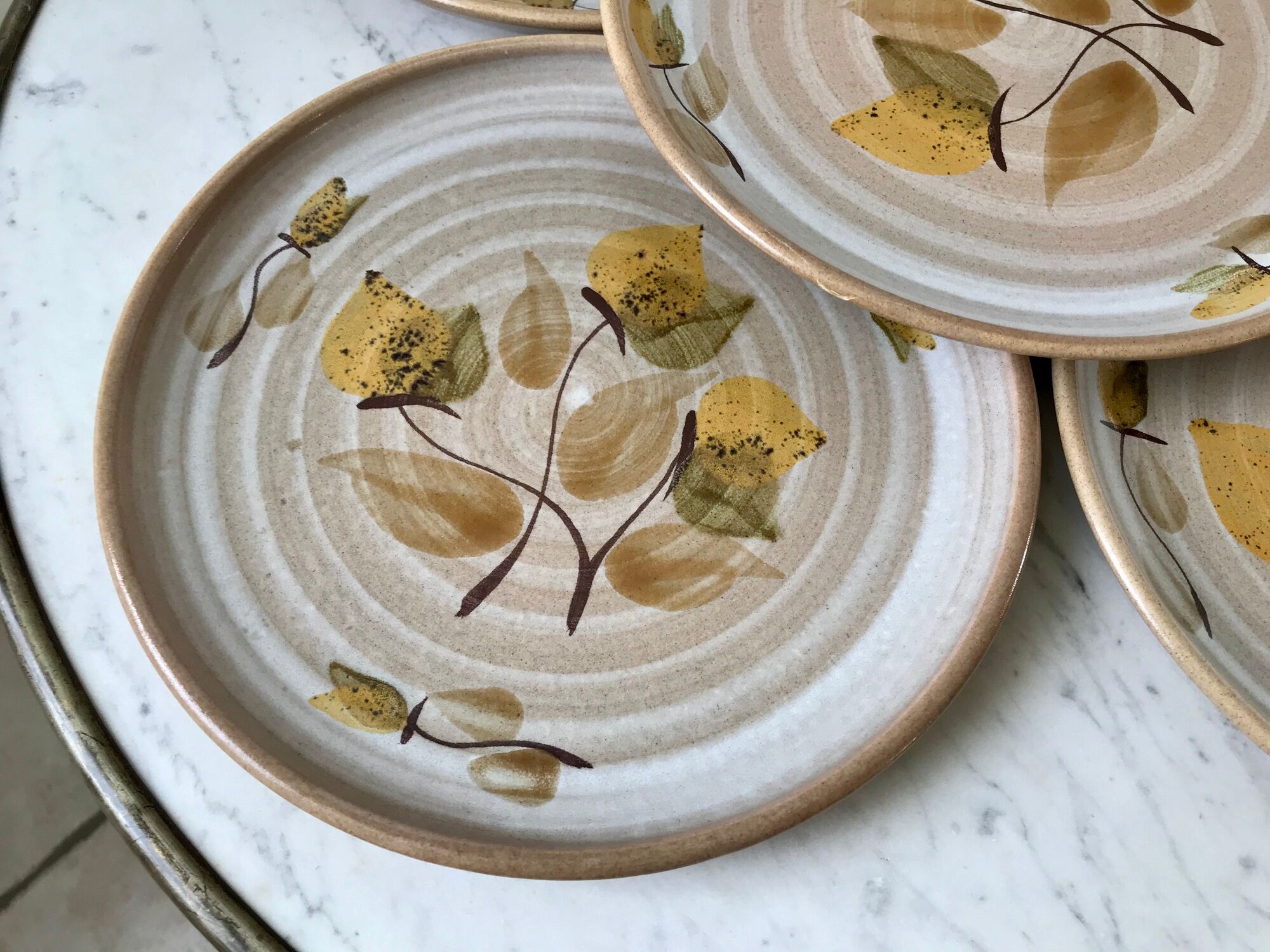 set of 5 stoneware dessert plates Niderviller Doria Ste Radegonde hand painted white years