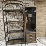 Set 1970 vintage bamboo display case plus shelf