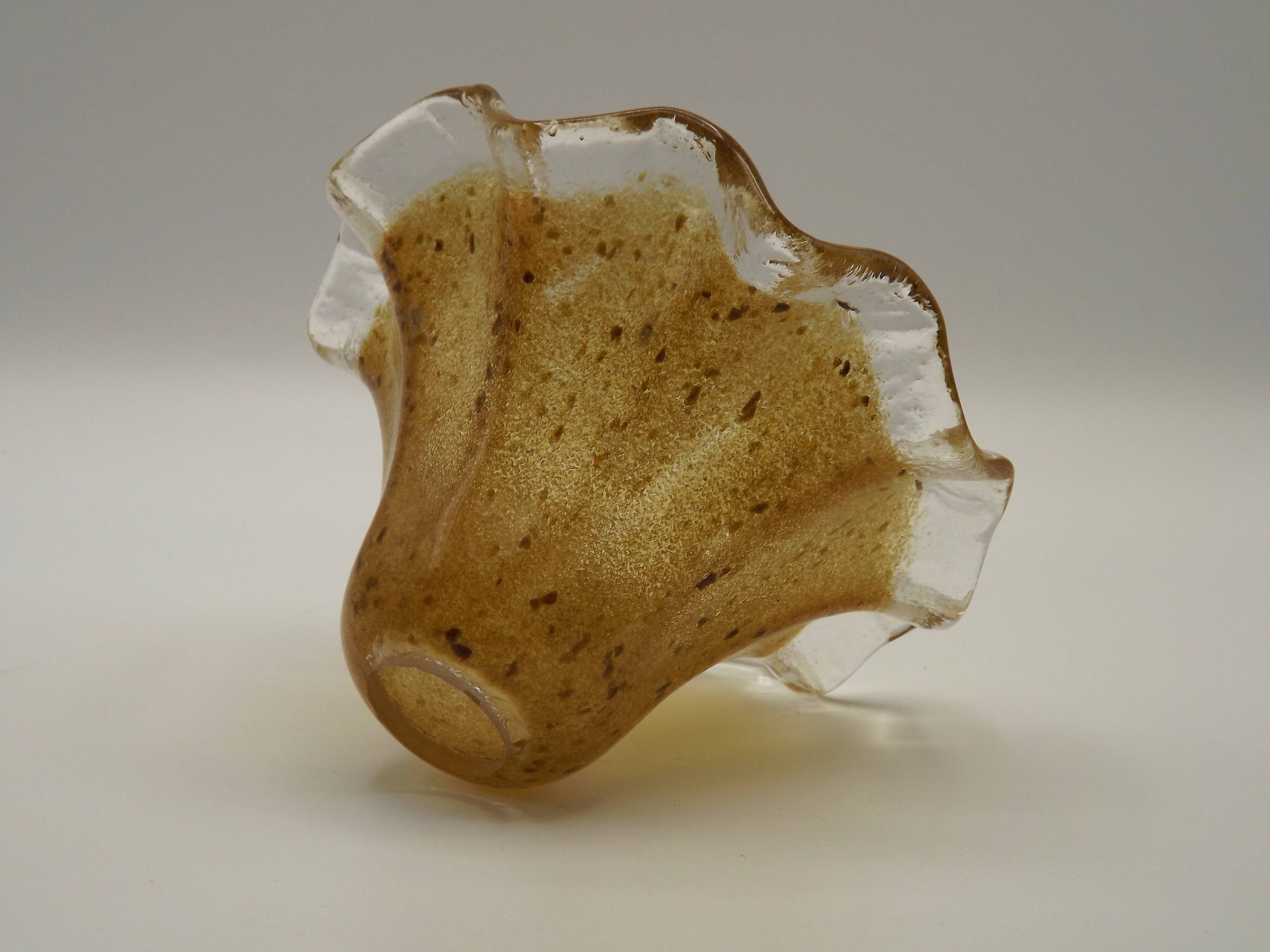 French vintage brown glass replacement shade with a clear frilled edge.