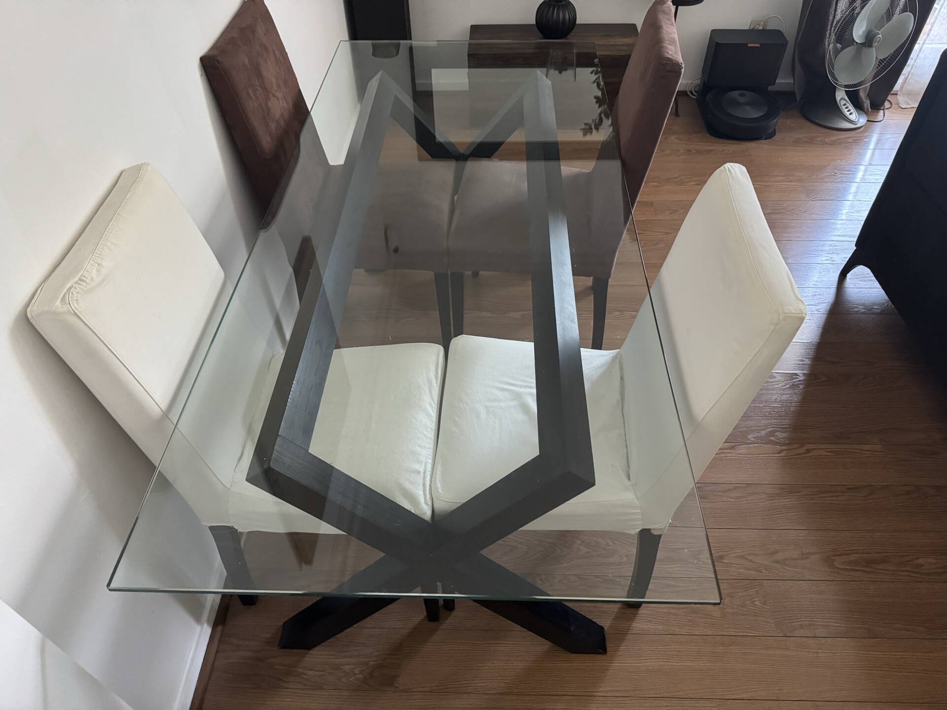 Habitat glass and wood dining table with 4 matching chairs.