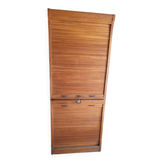 Grande armoire classeur de bureau à rideaux volets ancienne vintage chêne alsacien années 40-50
