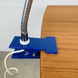 Lampe pince orientable bleue, flexible chrome, années 800, vintage