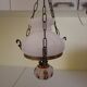Hanging lamp of the 1950s, white opaline shade and porcelain decoration