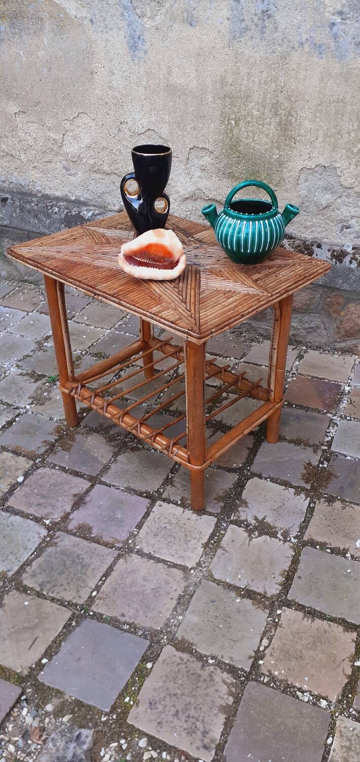Side table, vintage 50s rattan coffee table