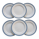 6 assiettes Lustucru vintage en porcelaine motif damier bleu