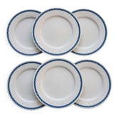 6 vintage Lustucru plates in porcelain with a blue checkered pattern.