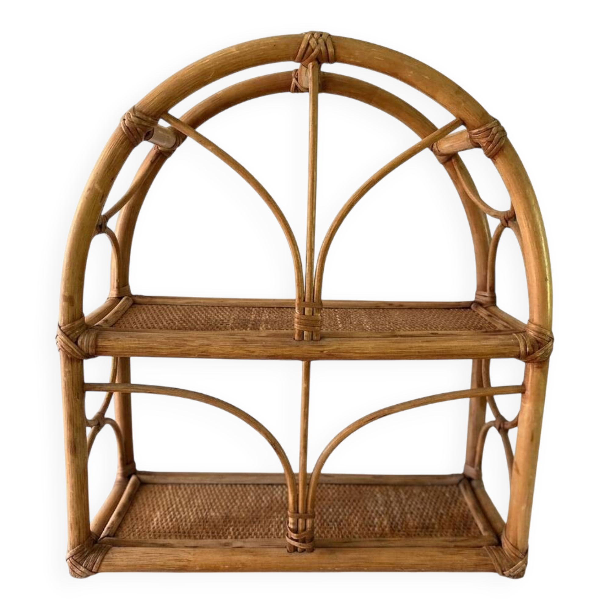 Étagère "Arche" en Rotin & Cannage – Vintage 1970