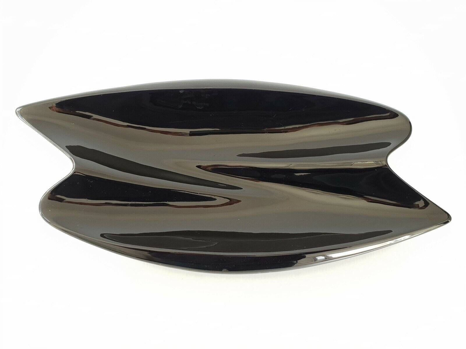 Verceram vintage 1960s black pearlescent ceramic fruit bowl