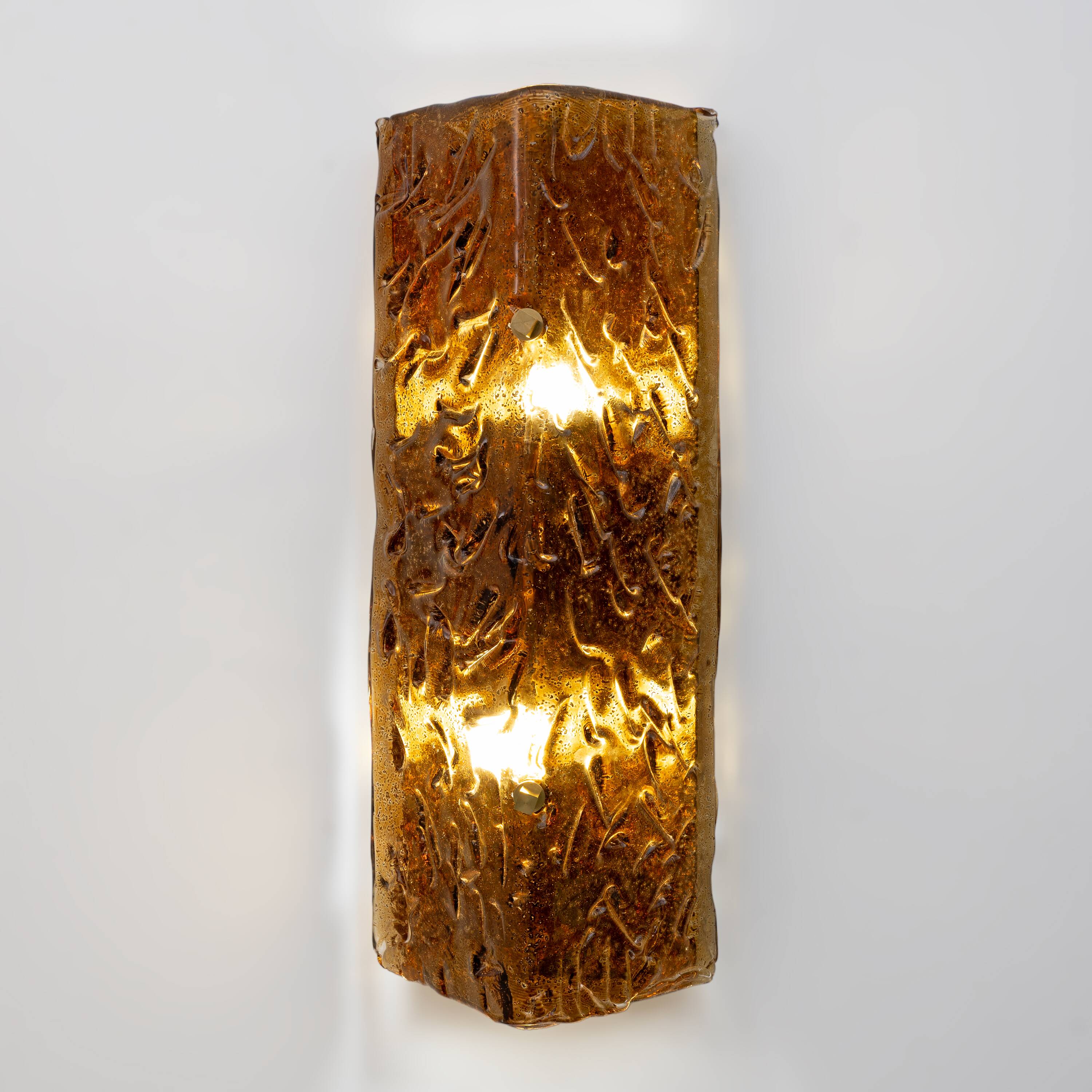 Pair of Amber Murano Glass and Brass Sconces