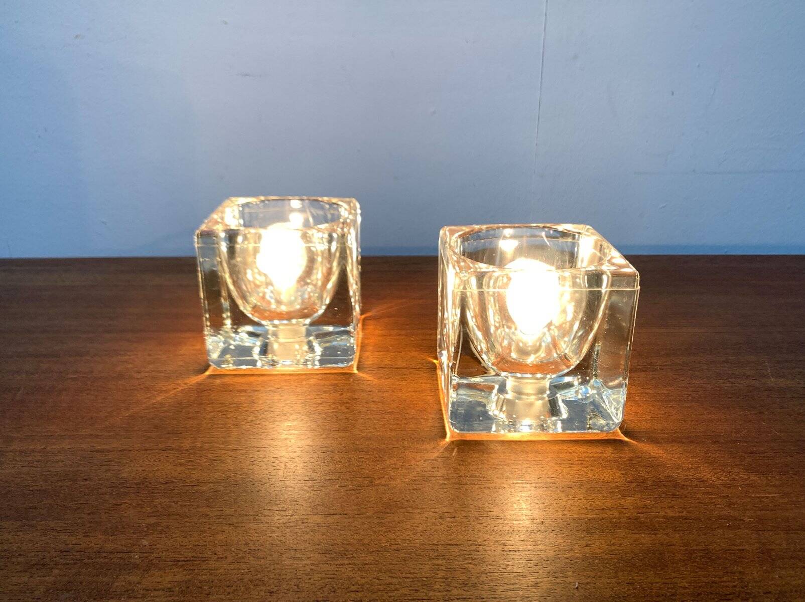 Vintage German glass cube table lamps TA 14 by Peill & Putzler, 1970s, set of 2.