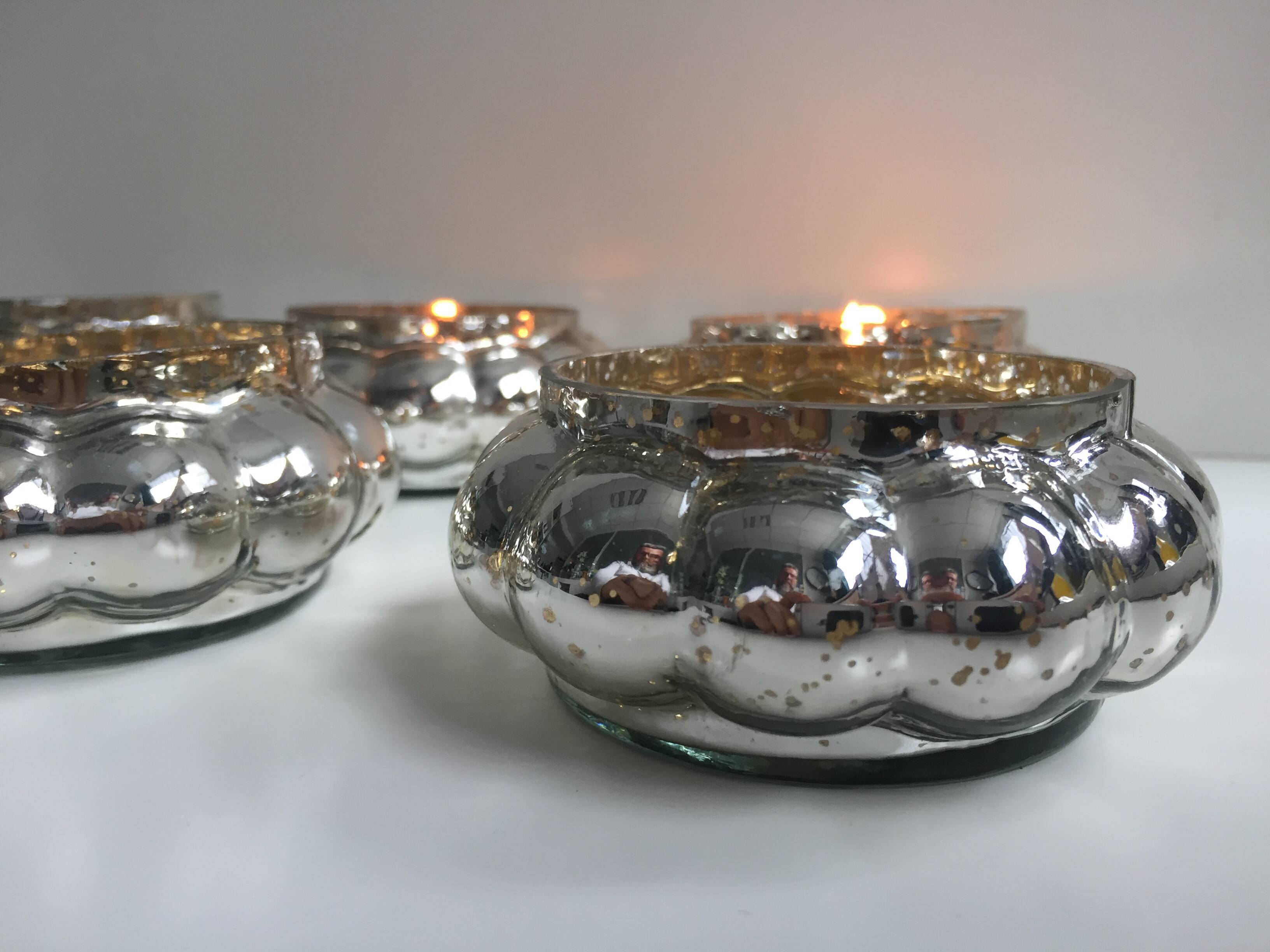 Set of 6 Mercurized Silver Glass Tealight Holders