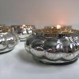 Set of 6 Mercurized Silver Glass Tealight Holders
