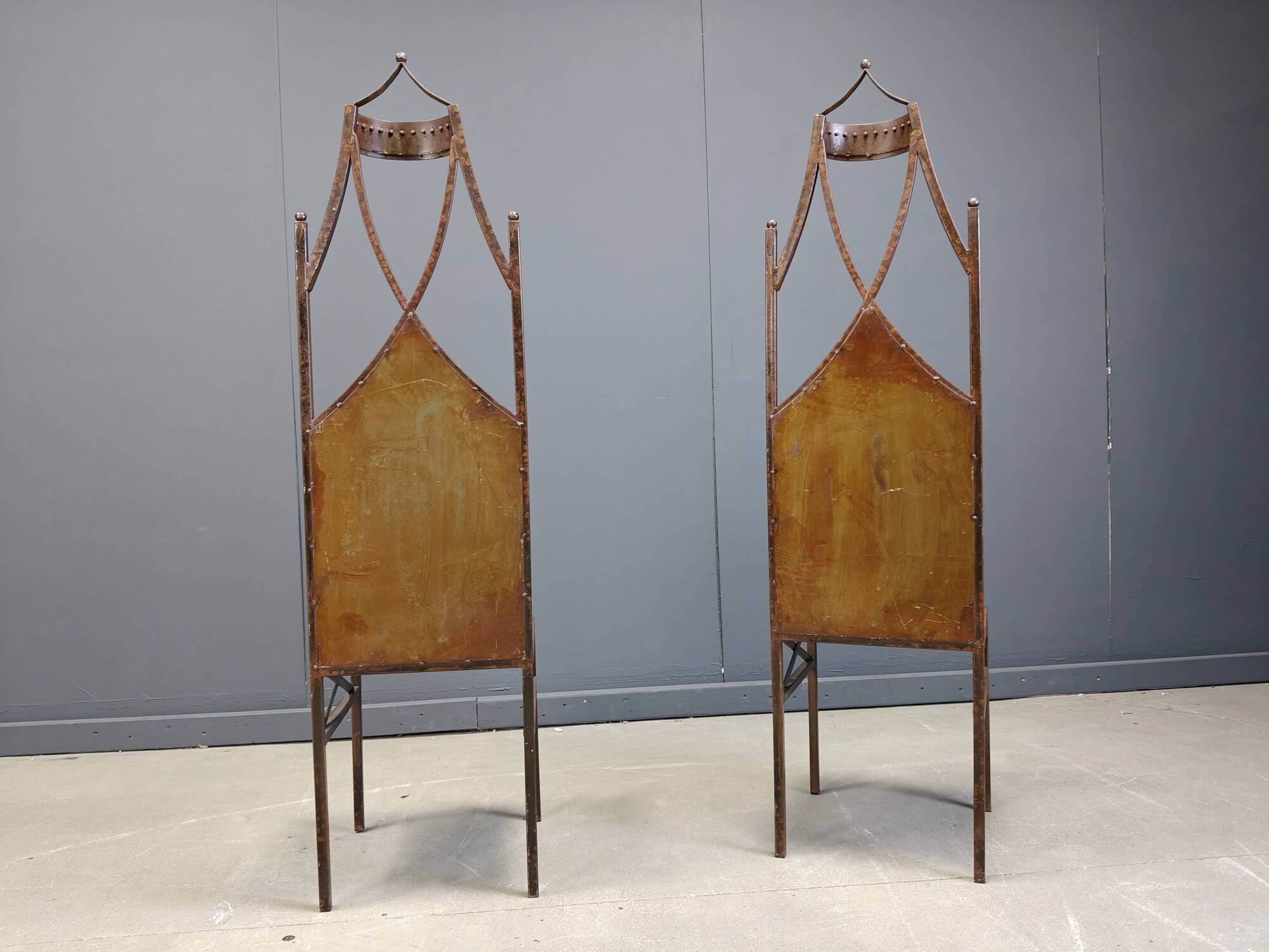 Pair of gothic french high back side chairs, 1960s