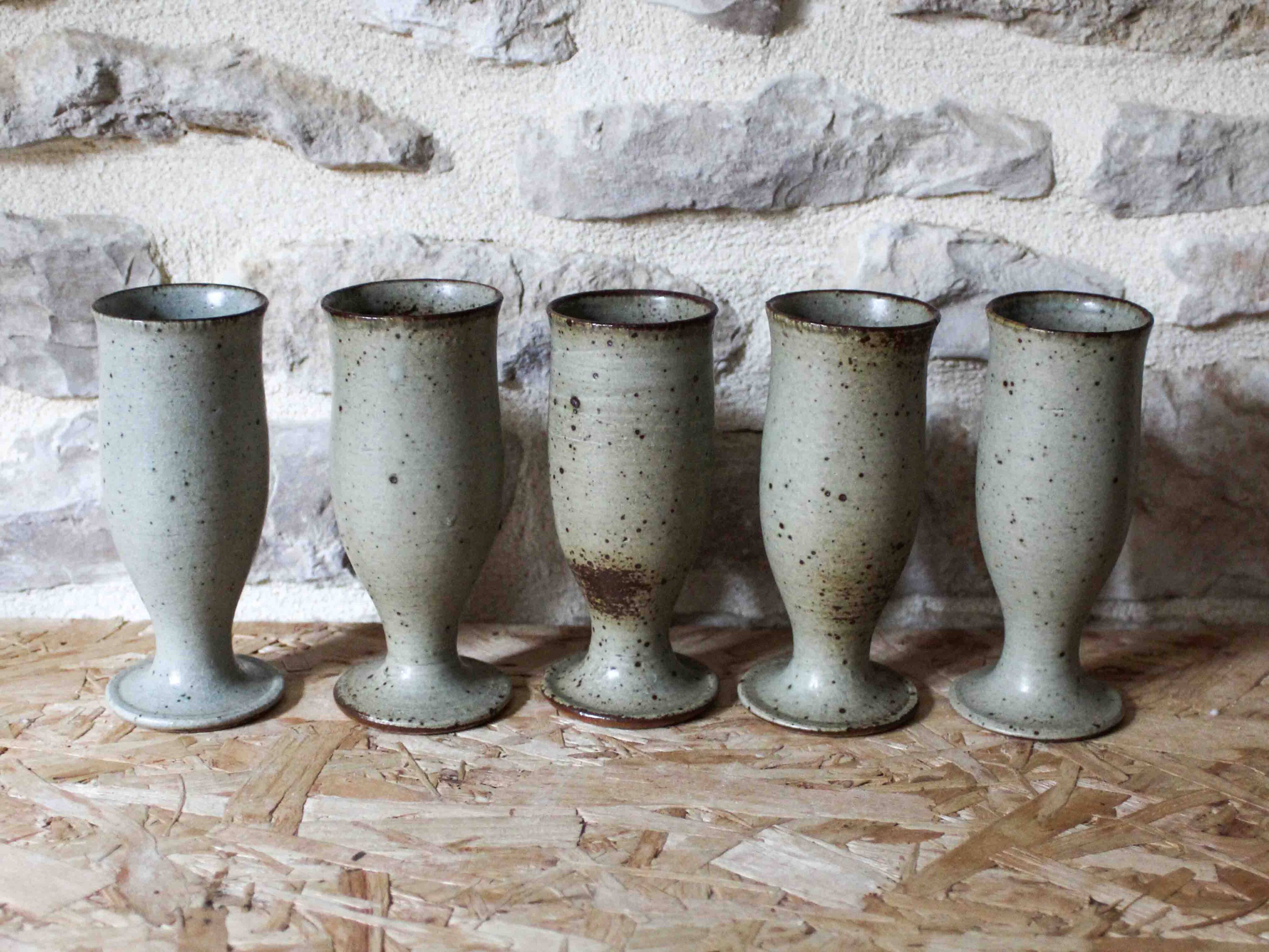 Lot de 5 verres à pied en grès - Poterie Le Cep