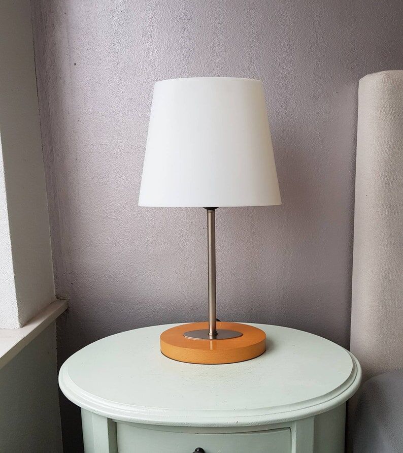 Wooden and metal lamp with plastic lampshade from the 1980s