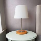 Wooden and metal lamp with plastic lampshade from the 1980s