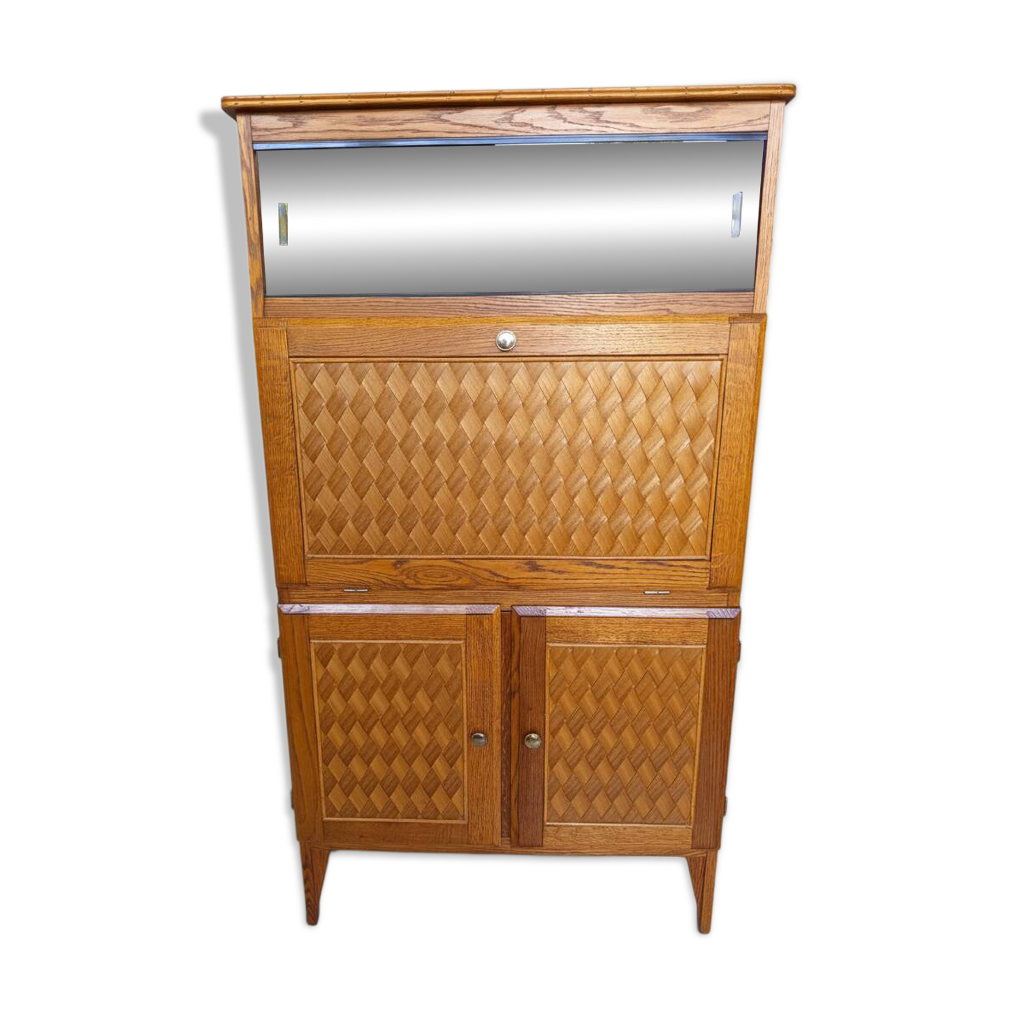Vintage oak secretary with chestnut inlays – 1960
