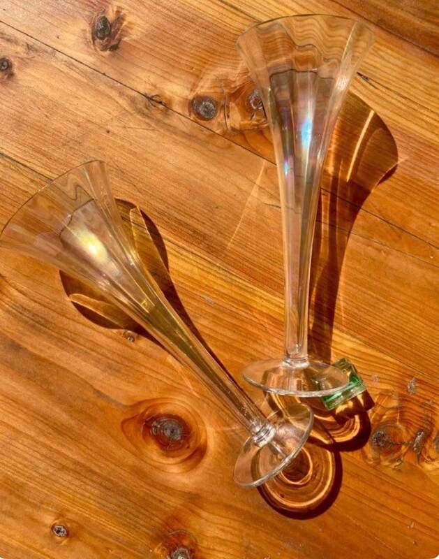 2 large iridescent champagne flutes