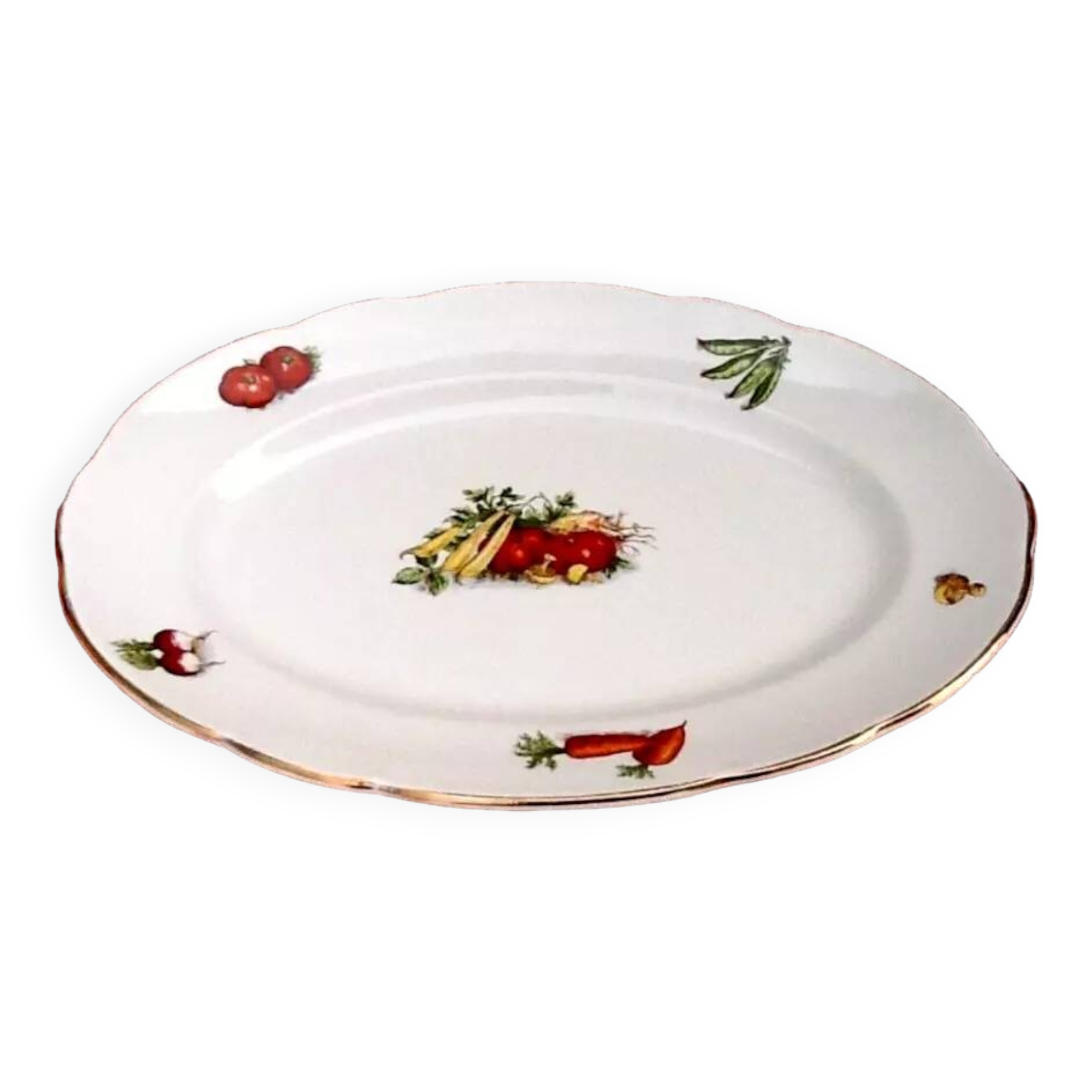 1950s Oval Earthenware Serving Platter with Vegetable Decor