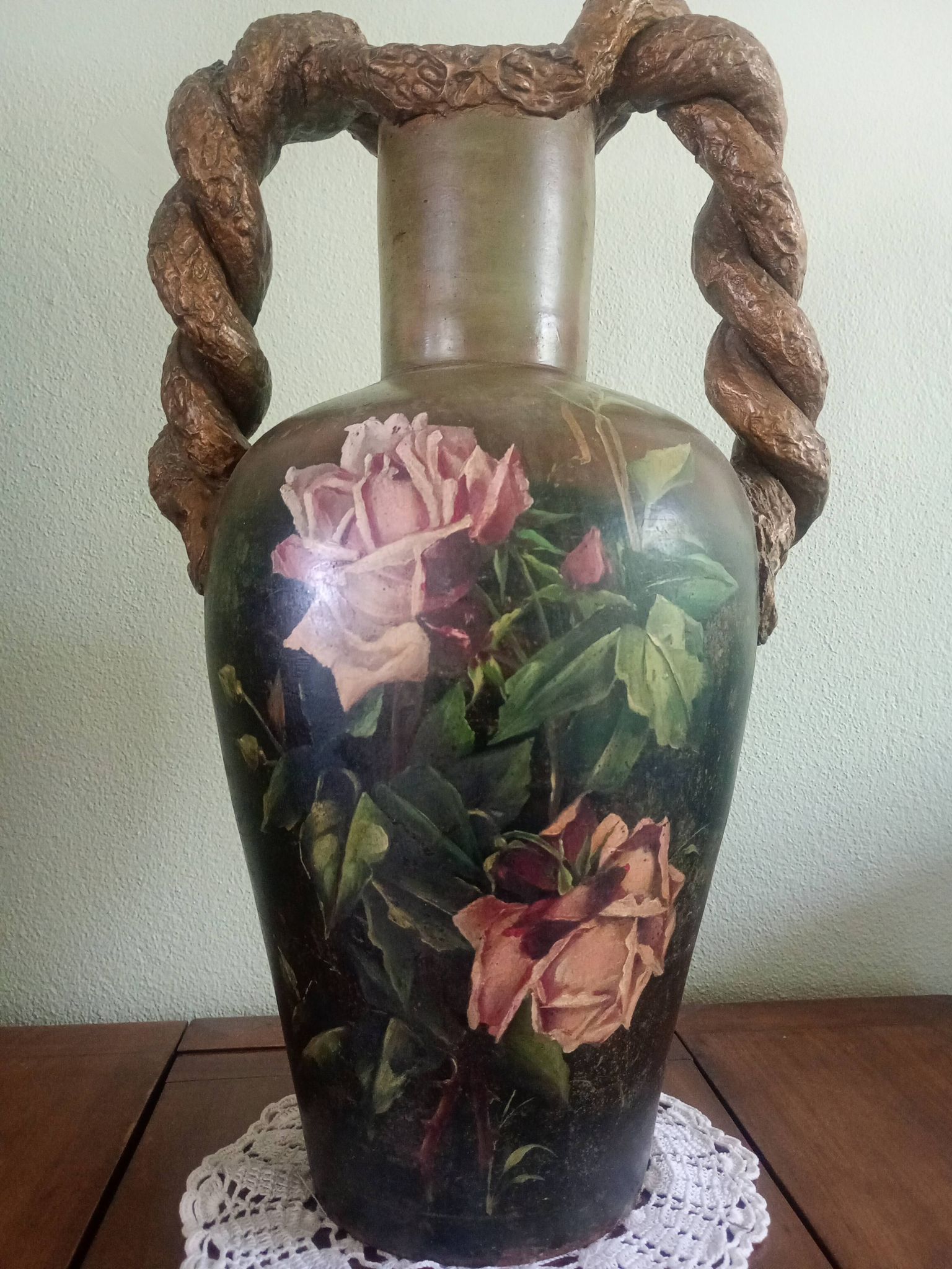 Double-handled vase with roses by Georges Weissenburger, École de Nancy.