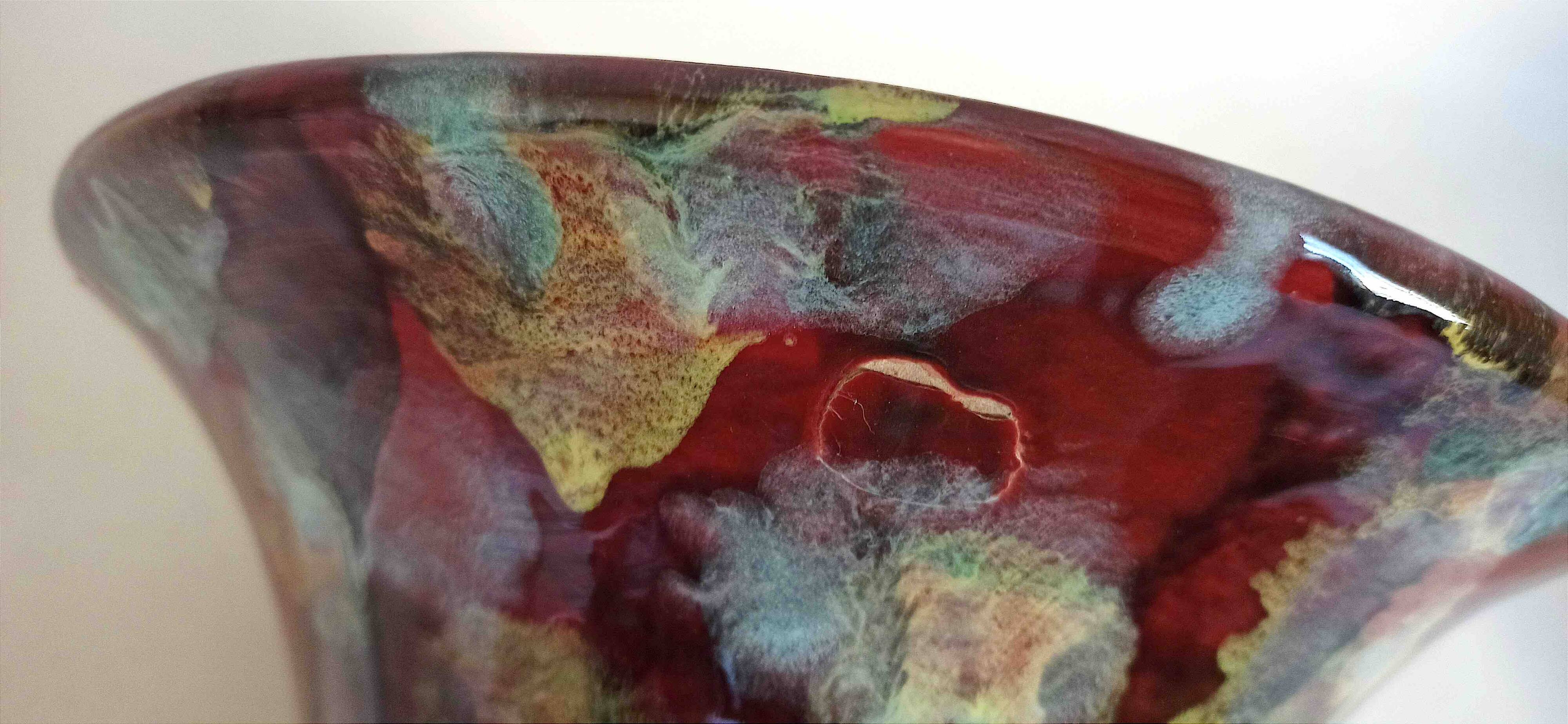 Coupe sur pied céramique multicolore (vide poche ou autre) années 60 diamètre 26,7 cm