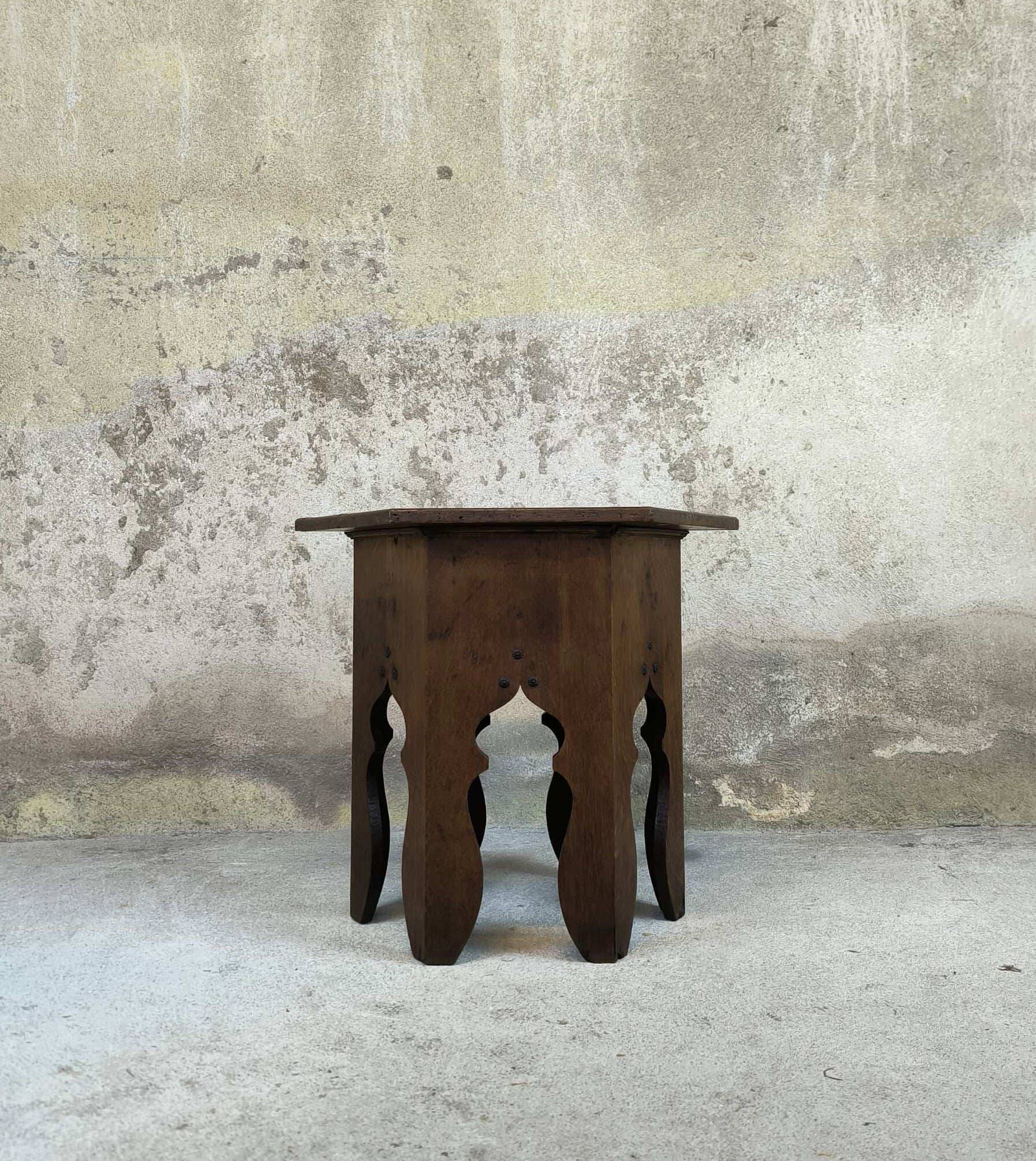 Vintage hexagonal side table in solid oak