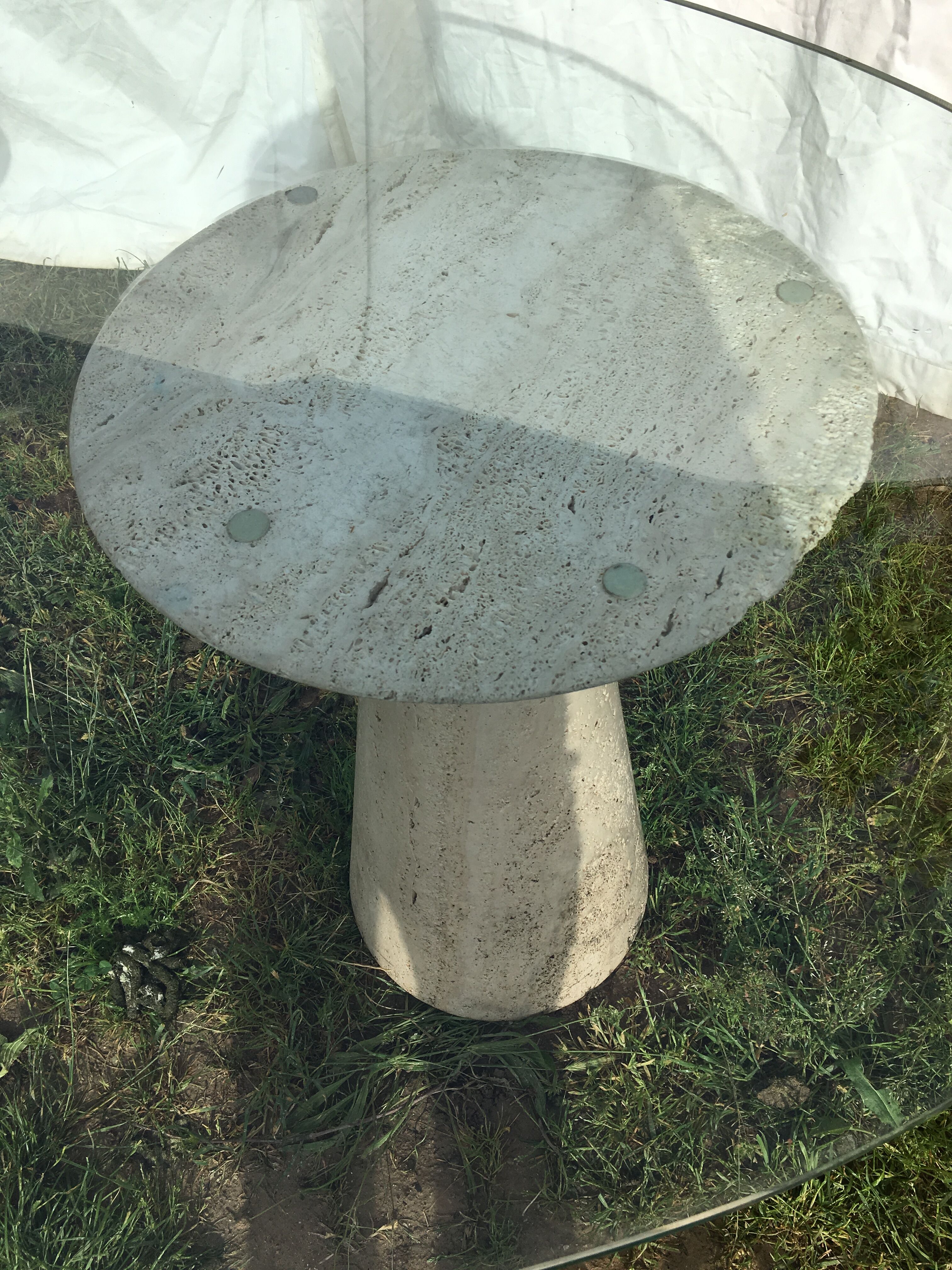 Table glass columns travertine design 1980