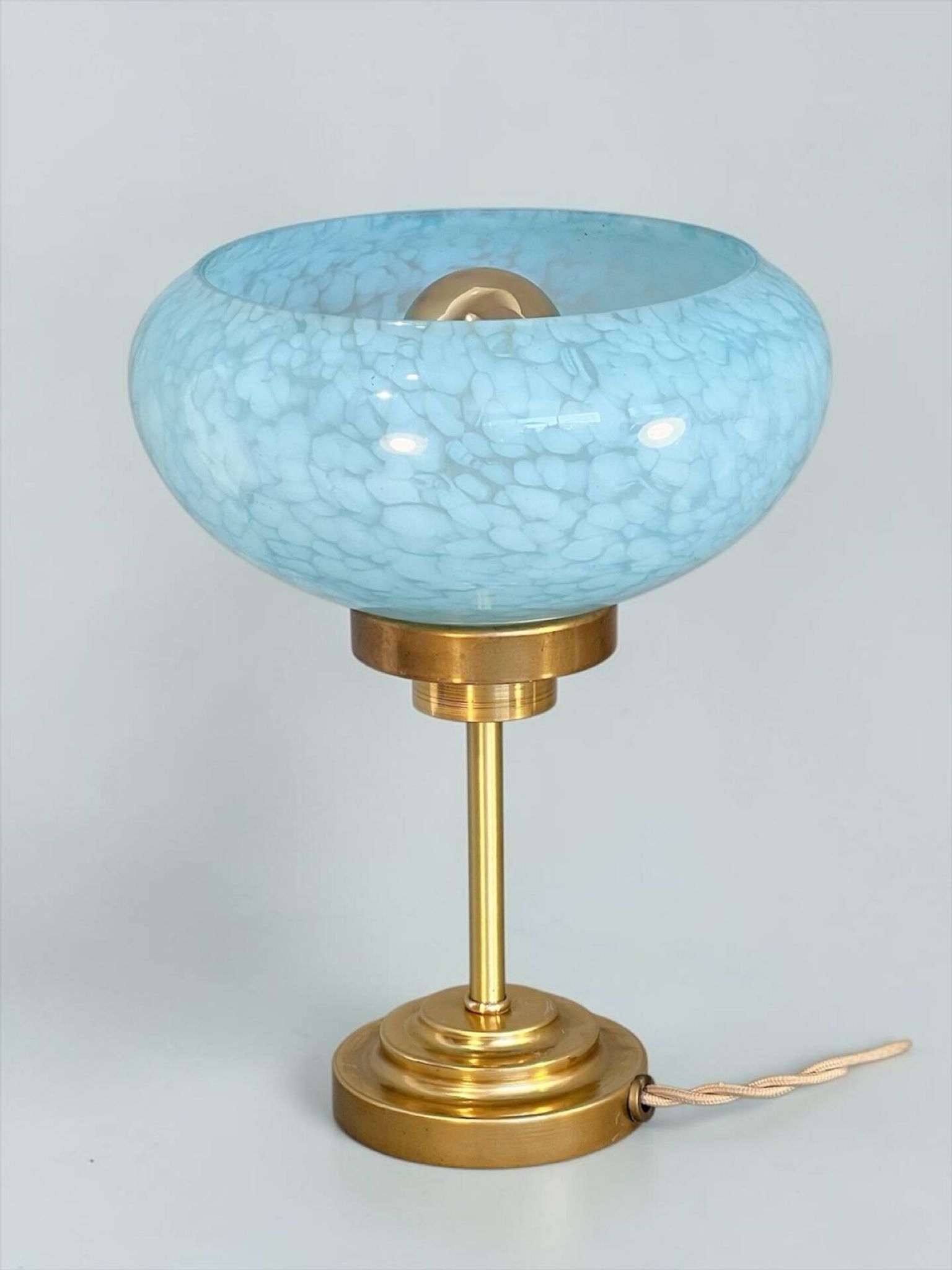 Vintage table lamp in blue Clichy glass & patinated brass