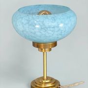 Vintage table lamp in blue Clichy glass & patinated brass