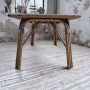 1950s rattan table with ceramic top