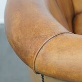 Vintage Sheepskin Leather 2-Seater Sofa in English Style