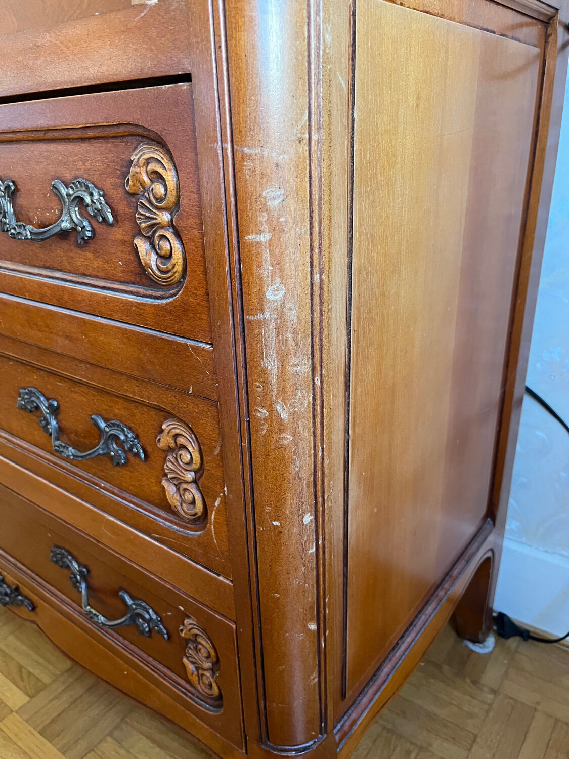 Wooden drop-leaf secretary in Louis XV style