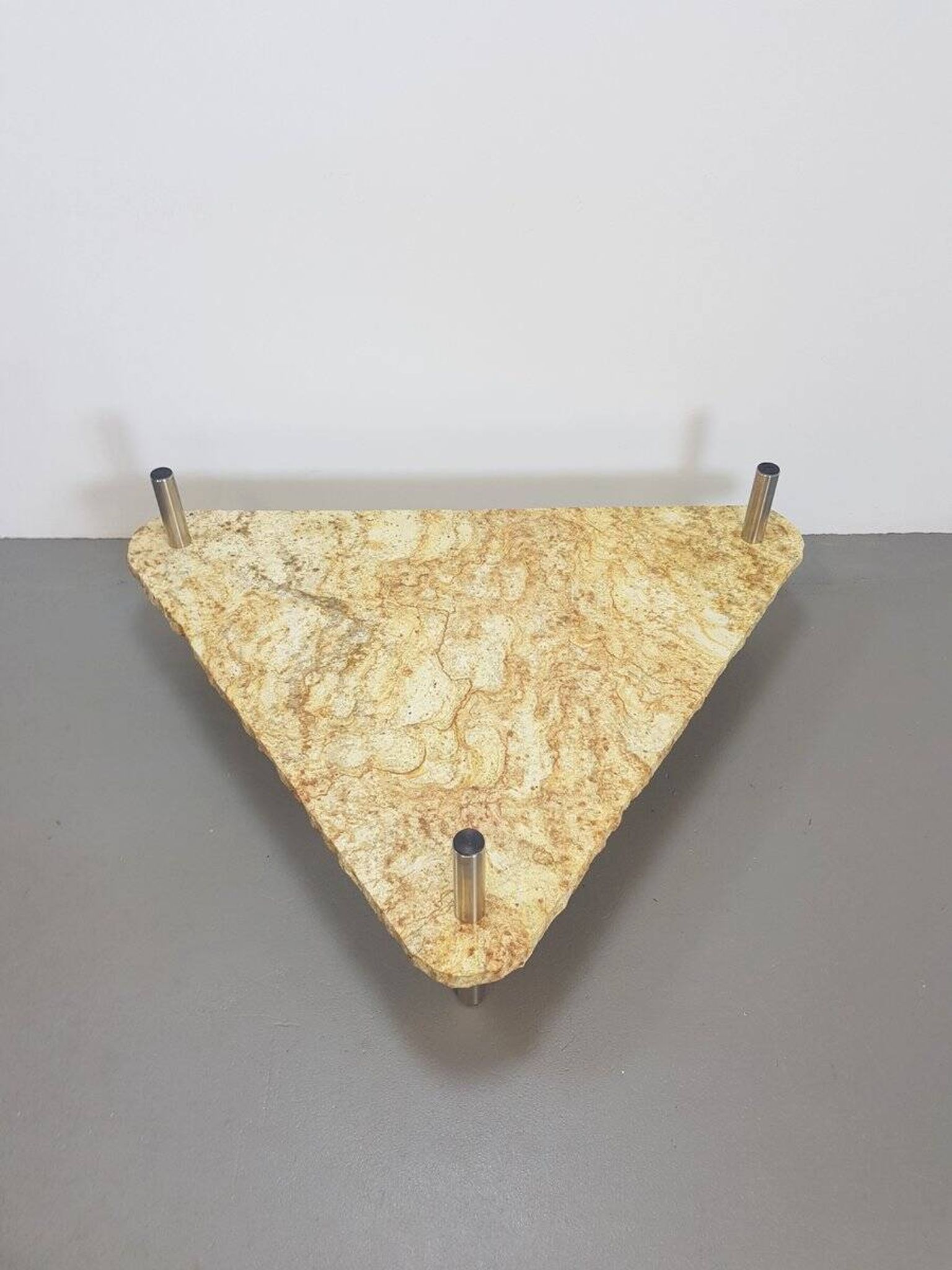 Brutalist Triangle Coffee Table in Marble and Stainless Steel, 1970s