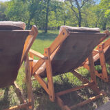 4 garden armchairs 1970 in pine and beige fabric