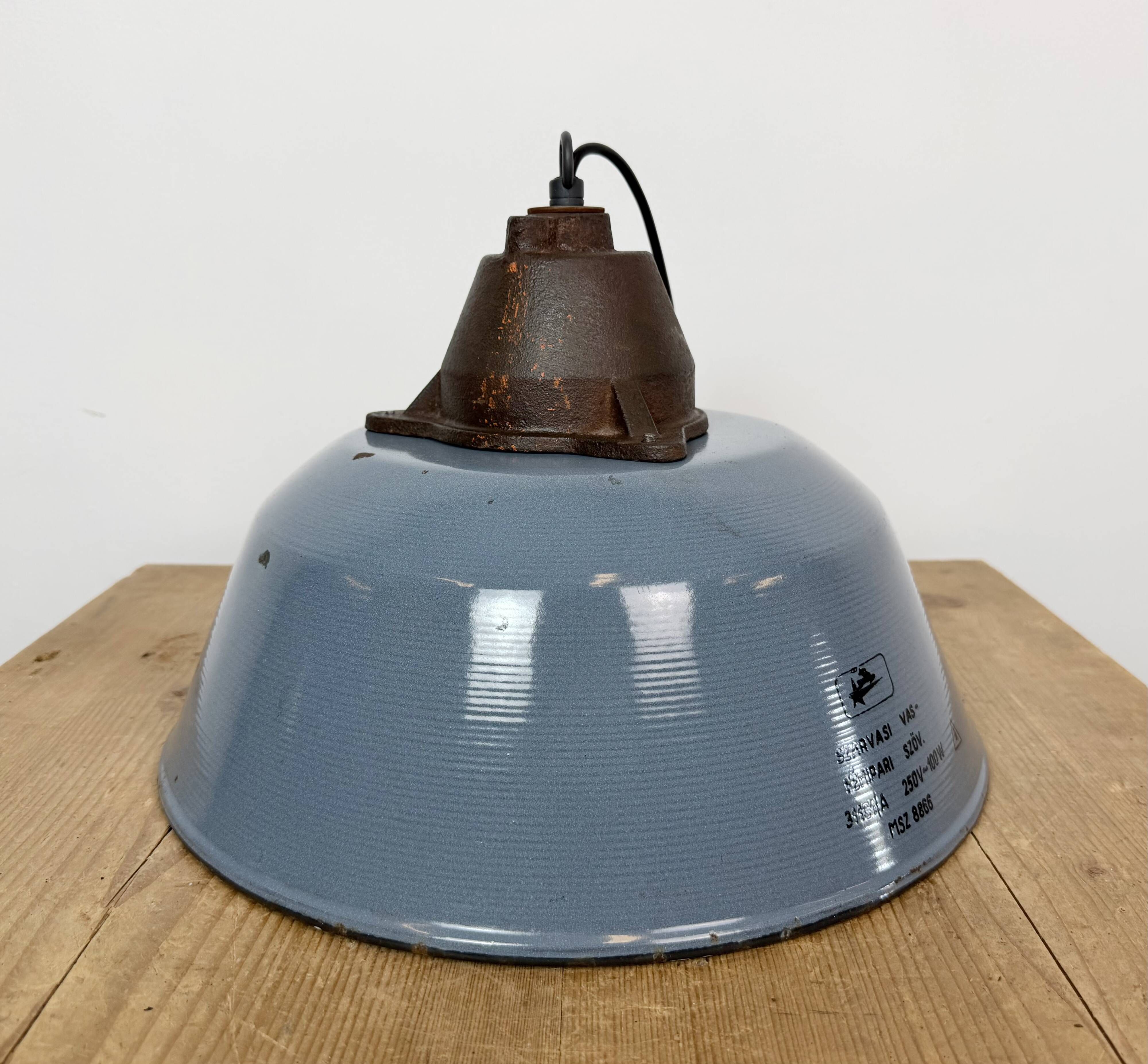 Industrial Grey Enamel and Cast Iron Pendant Light, 1960s