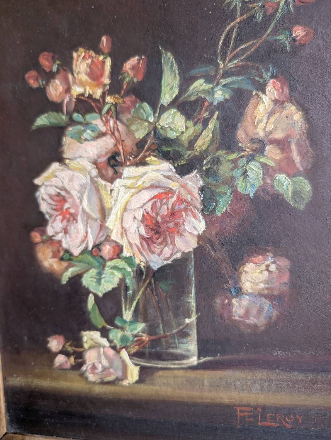 Oil painting on rosewood in a vase, early 20th century
