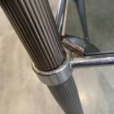 Vintage 1950s silver metal bar cart with wheels and two glass shelves