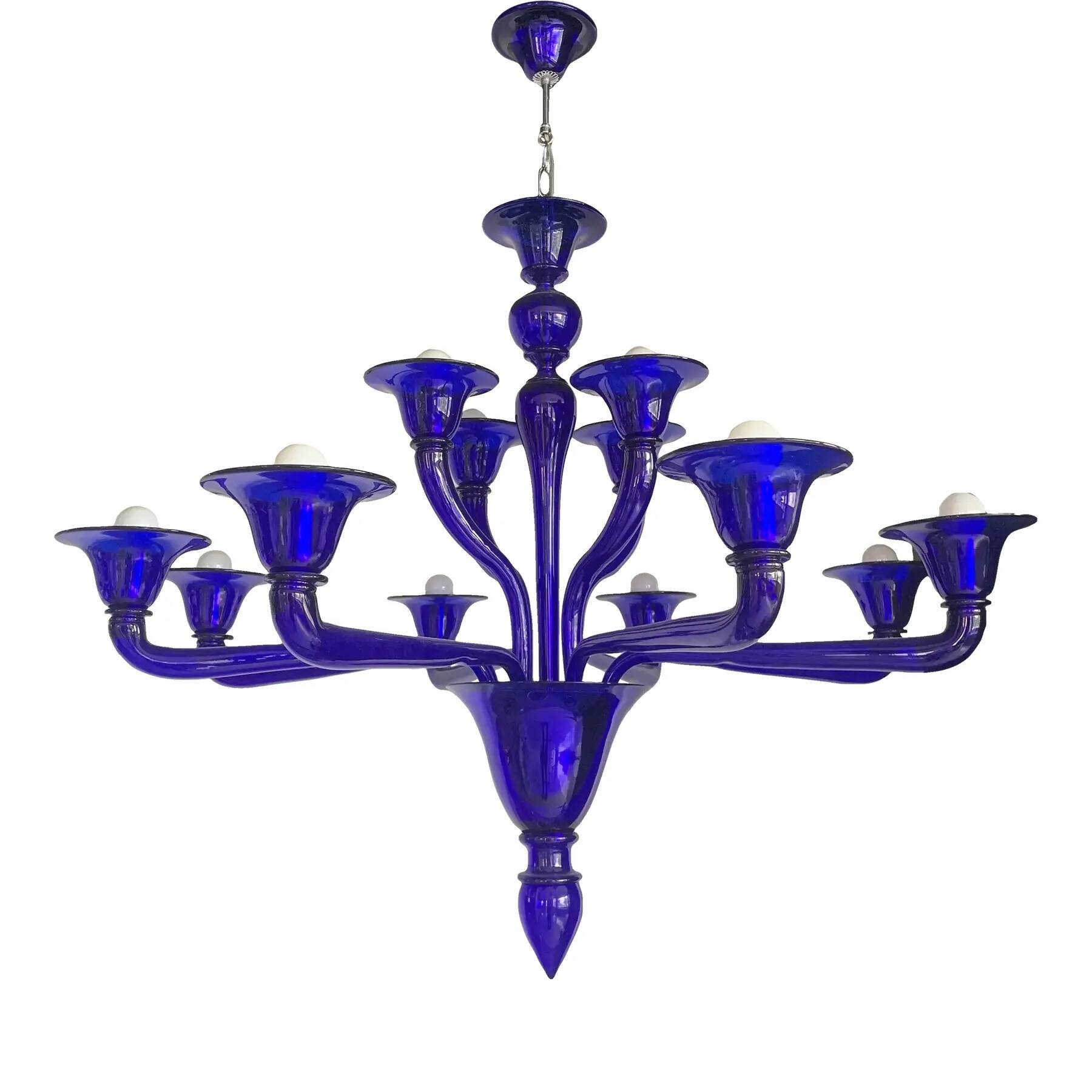 Blue Glass Chandelier, Contemporary, Attributed to Murano
