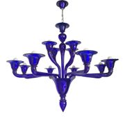 Blue Glass Chandelier, Contemporary, Attributed to Murano