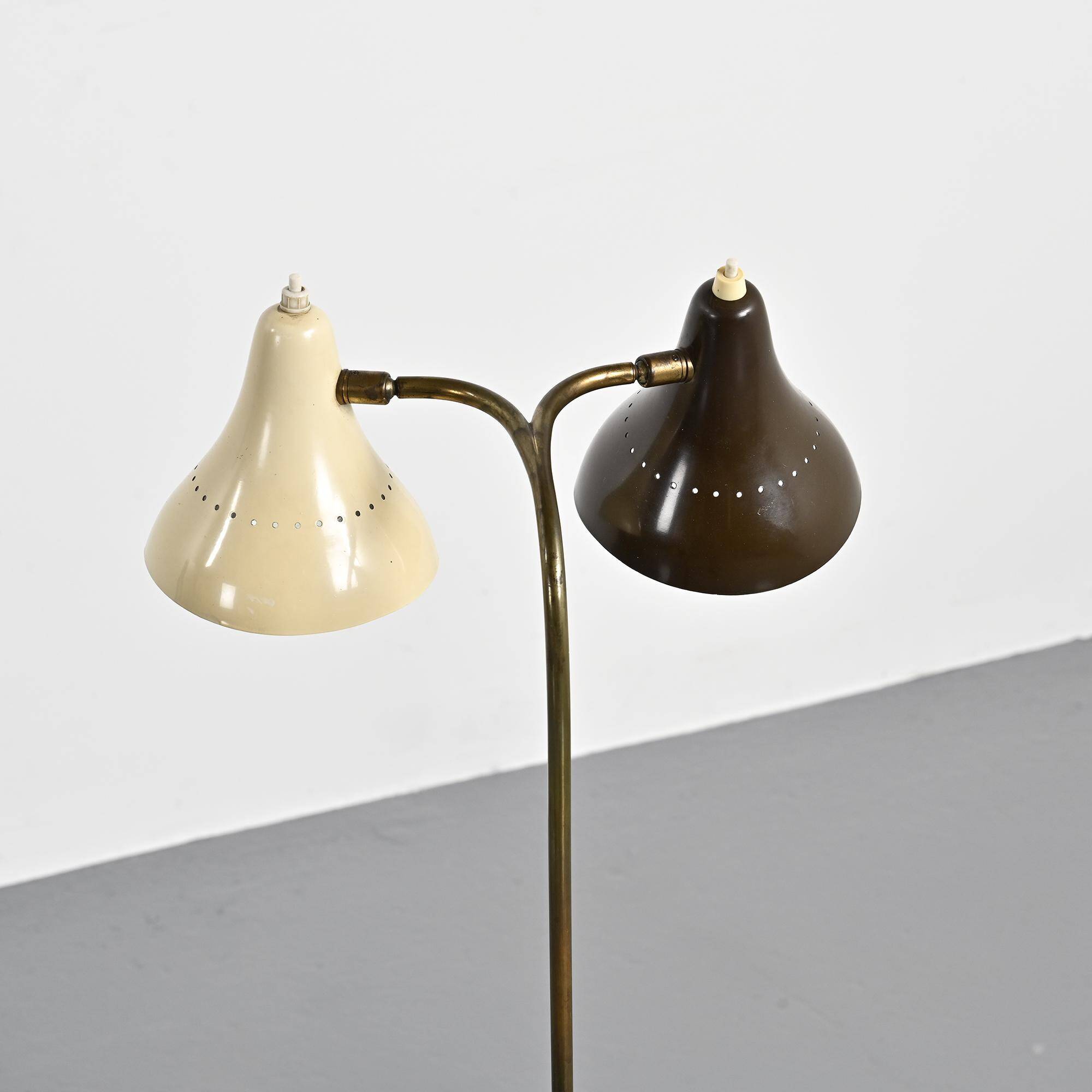Double-arm adjustable reading floor lamp by J.J.M. Hoogervorst, Anvia, circa 1950.