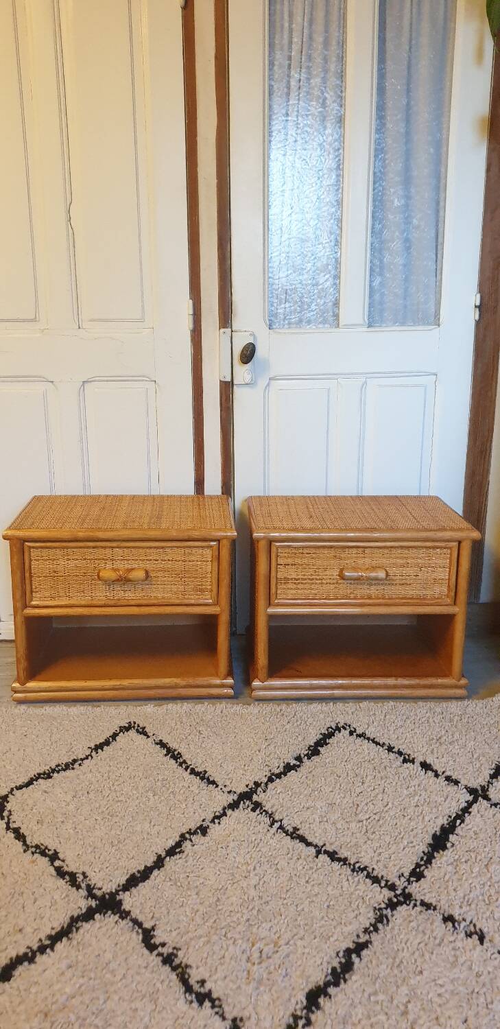 Pair of rattan bedside tables