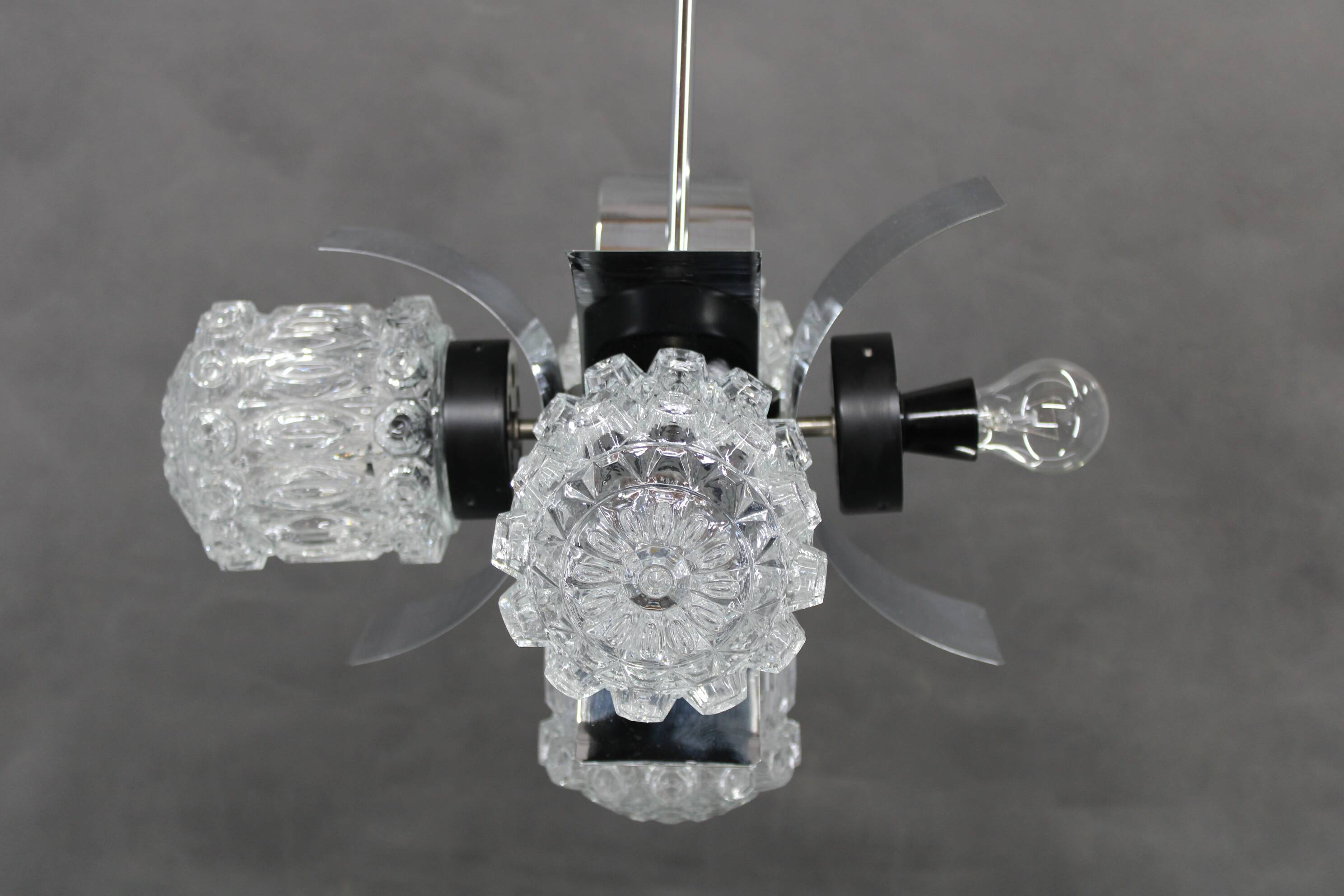 1970s Glass Chandelier, Czechoslovakia