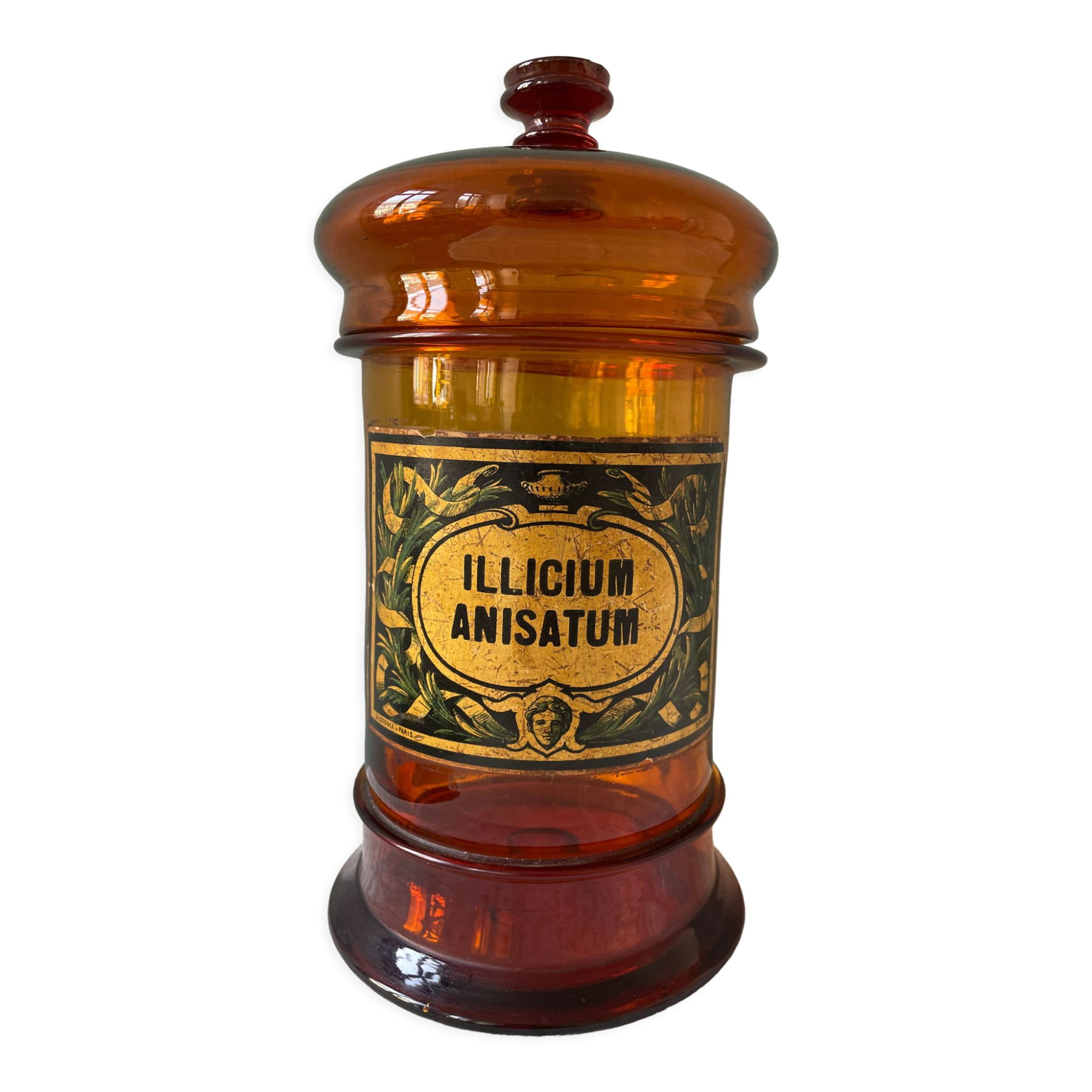 Amber brown glass medicine jar