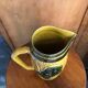Old pitcher service & 5 ceramic mugs vintage yellow green grape vine decor