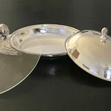 Foie gras dish with duck-shaped bell and double bottom